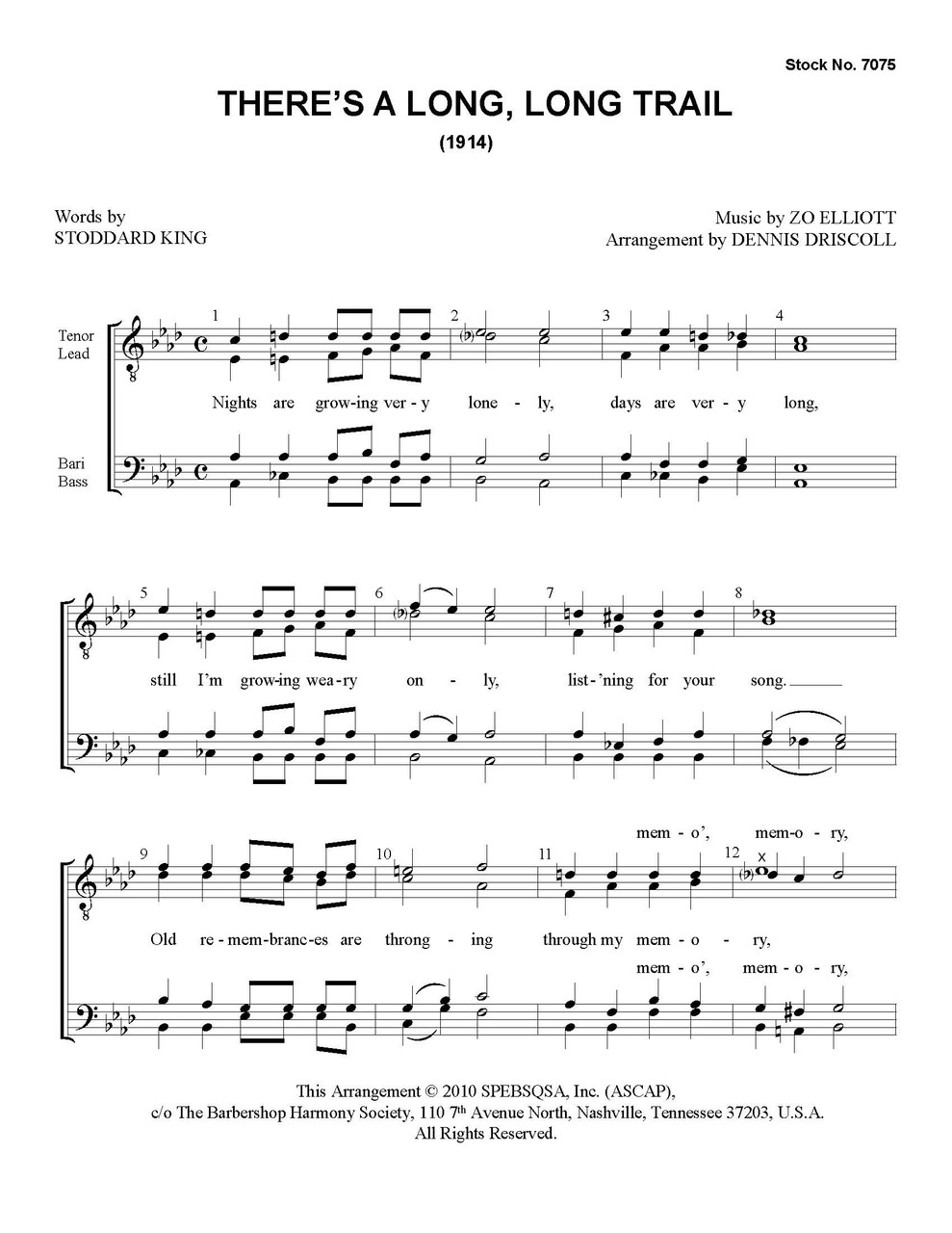 There's A Long, Long Trail (TTBB) (arr. Driscoll) - Download