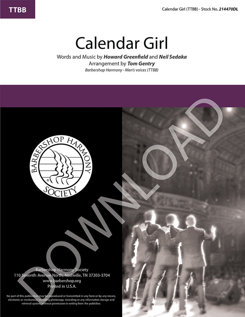 Calendar Girl (TTBB) (arr.  Gentry) - Download