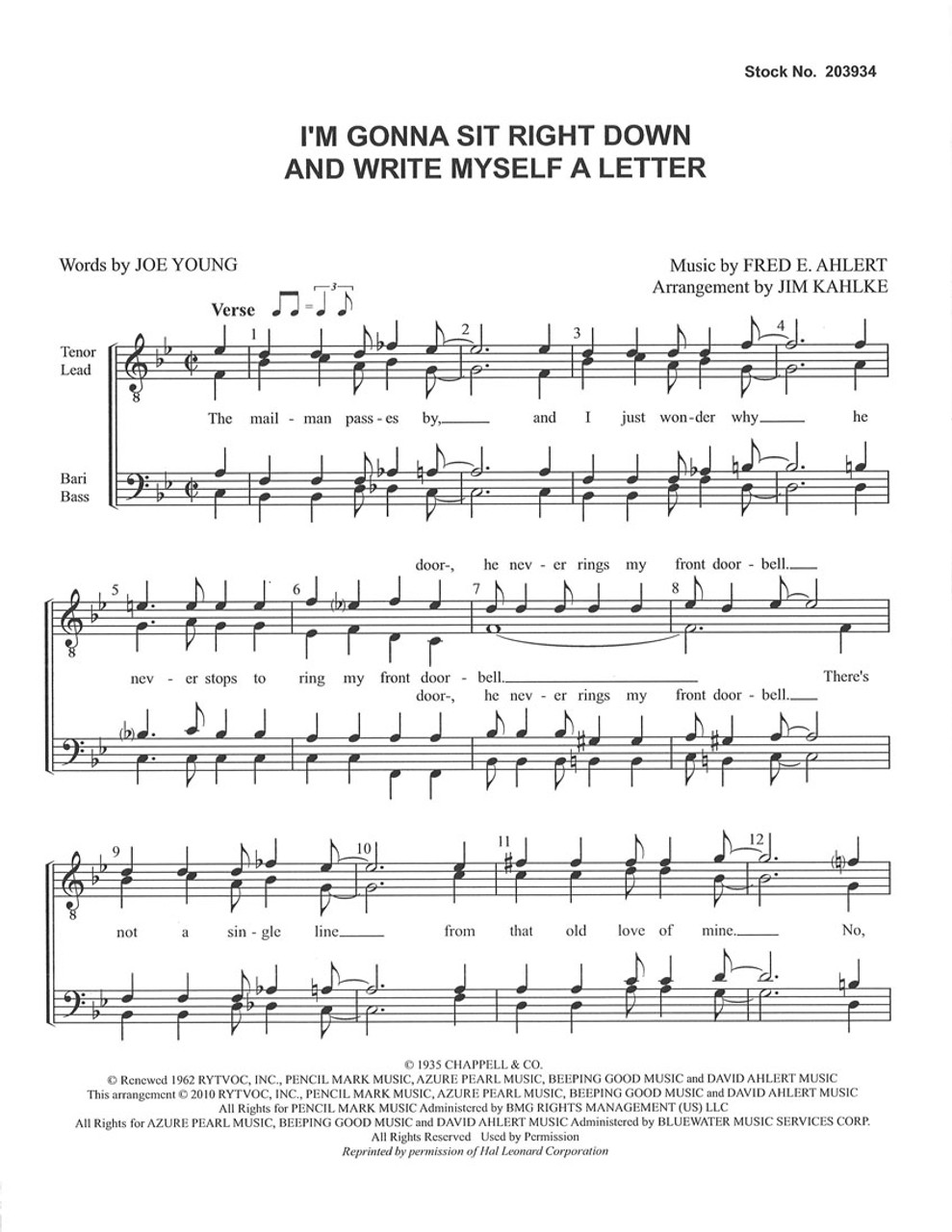 I'm Gonna Sit Right Down and Write Myself a Letter (TTBB) (arr. Kahlke) - Download