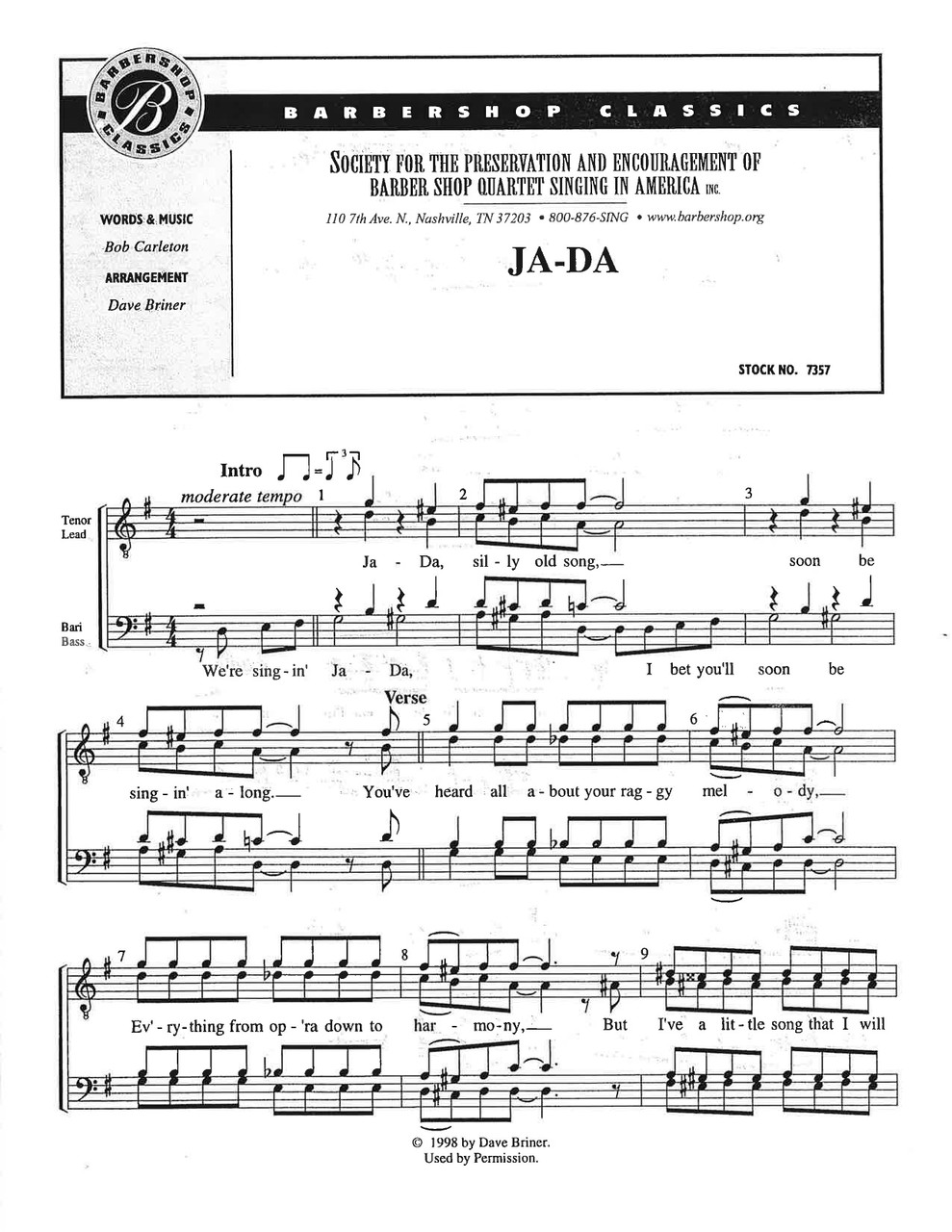 Ja-Da (TTBB) (arr. Briner) - Download