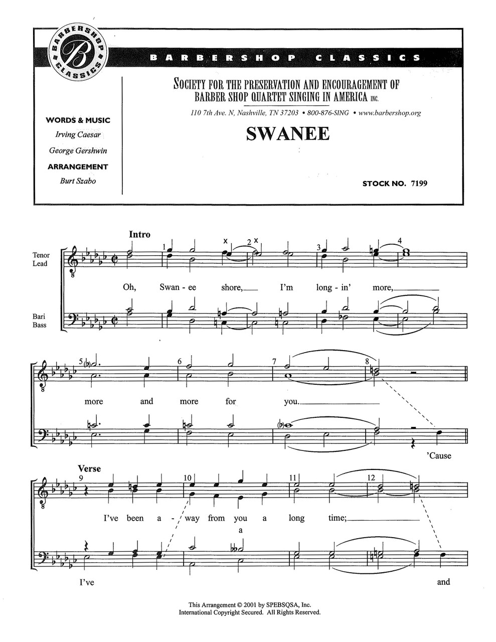 Swanee (TTBB) (arr. Szabo) - Download