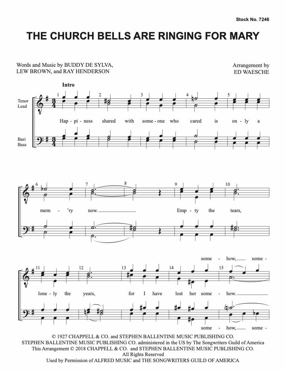 The Church Bells Are Ringing For Mary (TTBB) (arr. Waesche)  - Download
