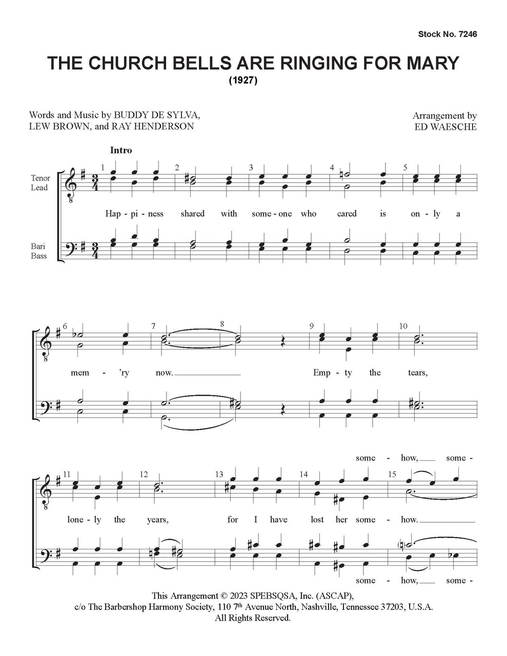 The Church Bells Are Ringing For Mary (TTBB) (arr. Waesche)  - Download