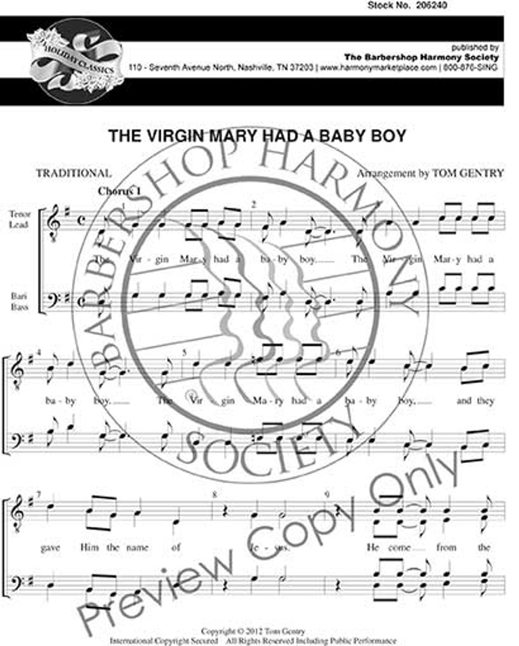 The Virgin Mary Had A Baby Boy (TTBB) (arr. Gentry) - Download