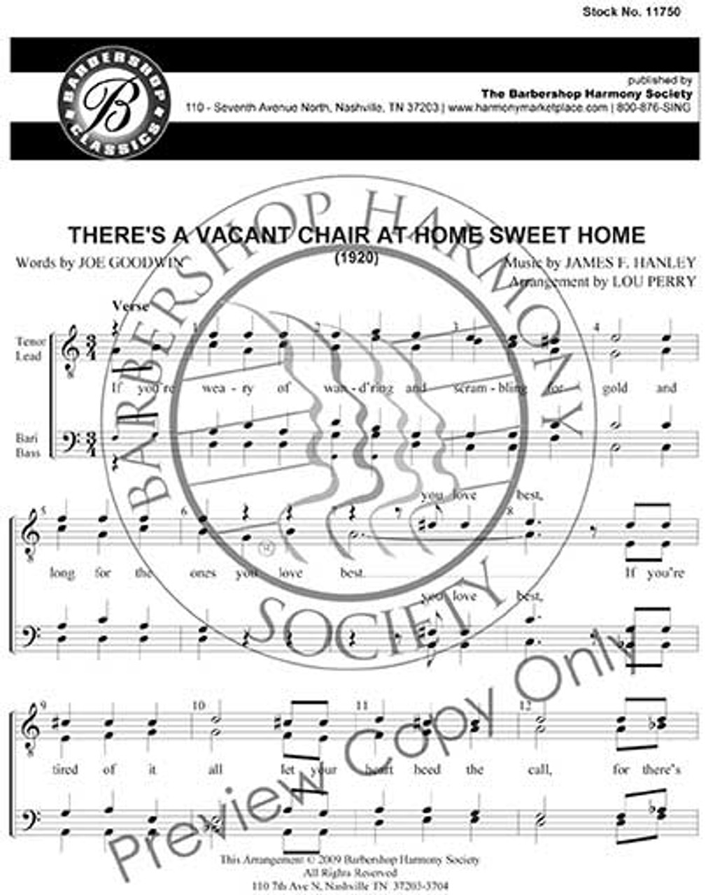 There's a Vacant Chair at Home (TTBB) (arr. Perry) - Download
