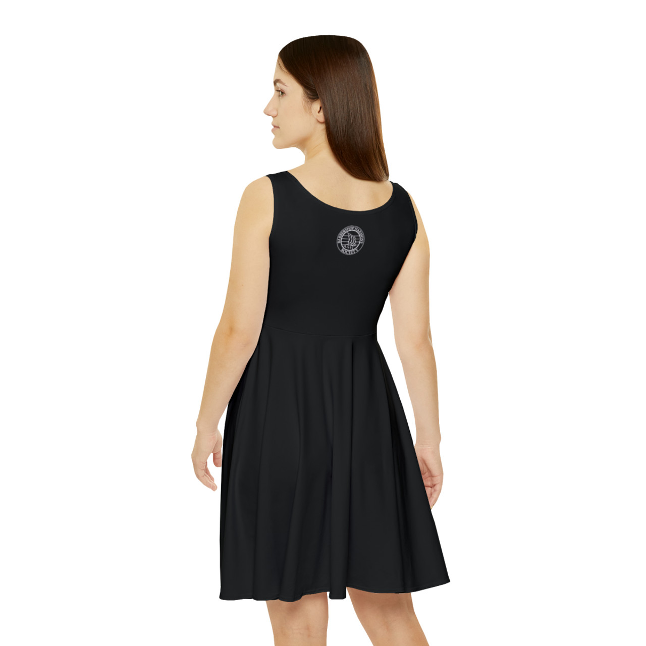Women's Black Mini BHS Logo Skater Dress- Left Side BHS Seal