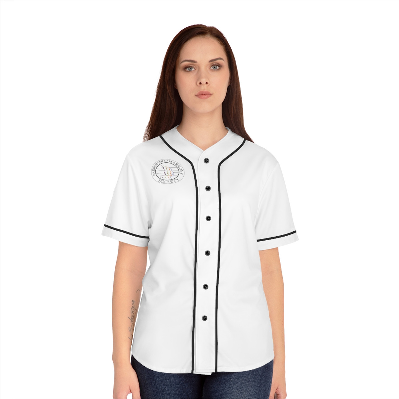 Women's White Baseball Jersey- BHS Seal