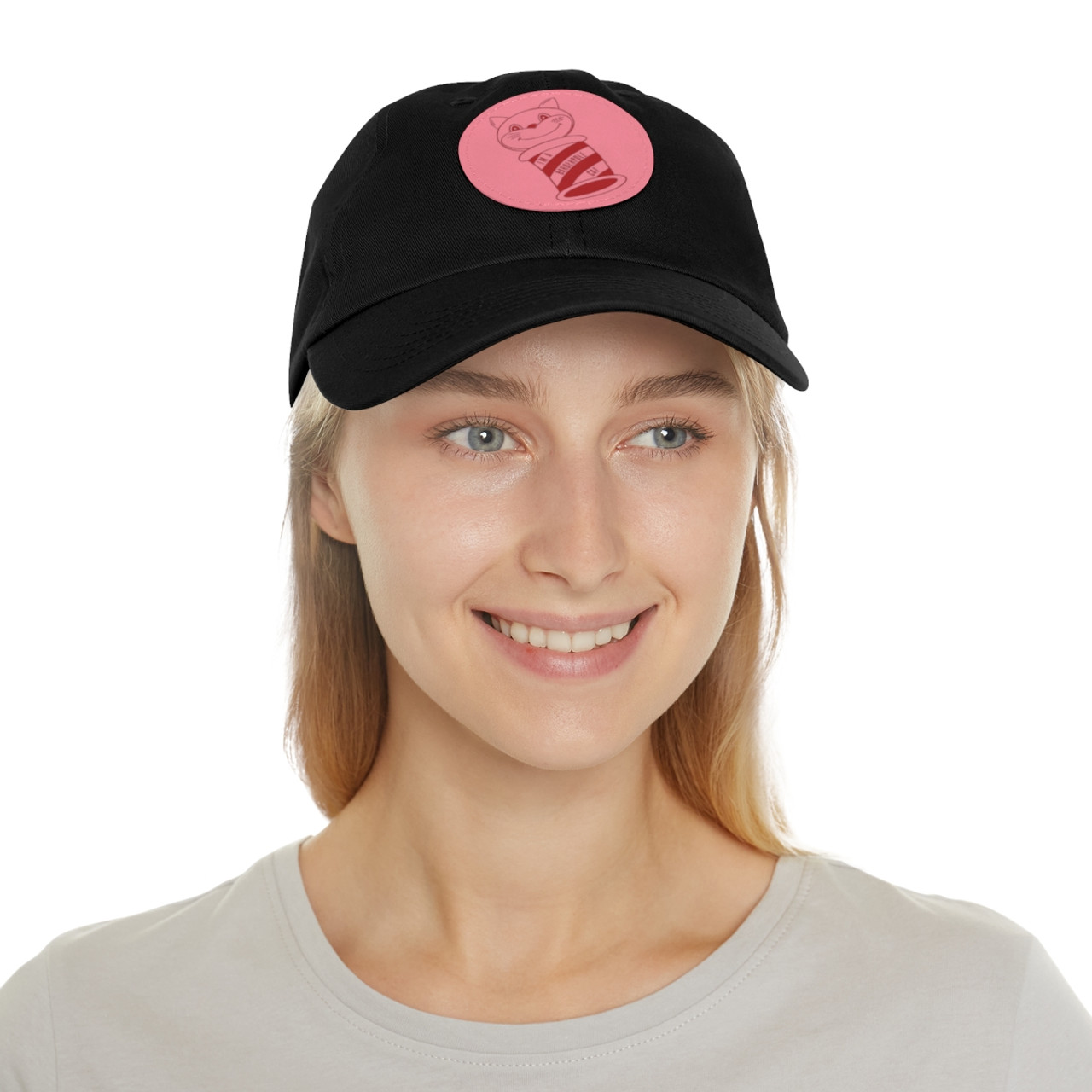 Dad Hat with Faux Leather Barberpole Cat Patch (Round)- Multiple Colors