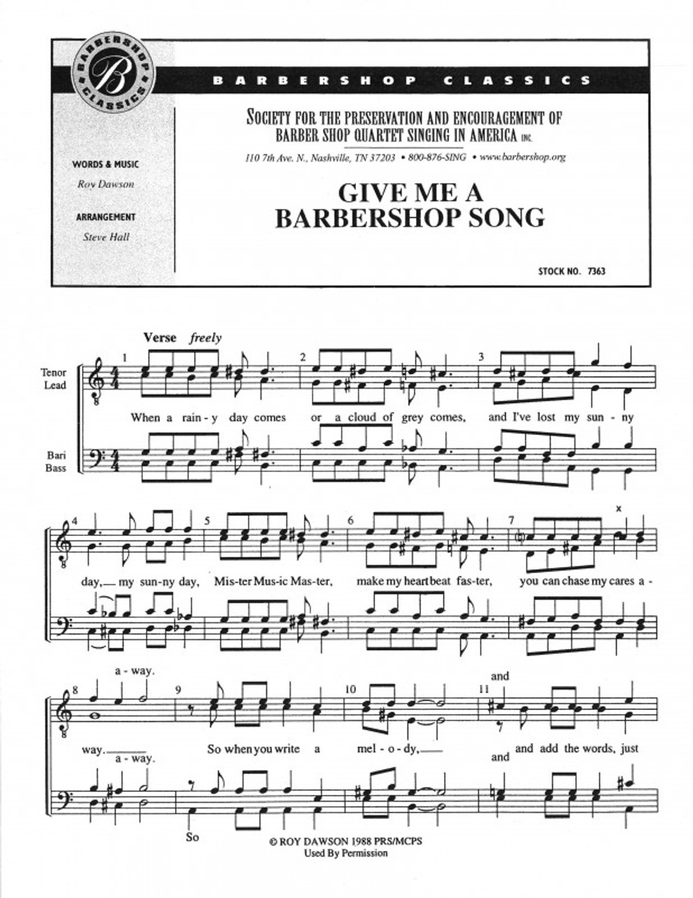 Give Me A Barbershop Song (TTBB) (arr. Hall) - Download