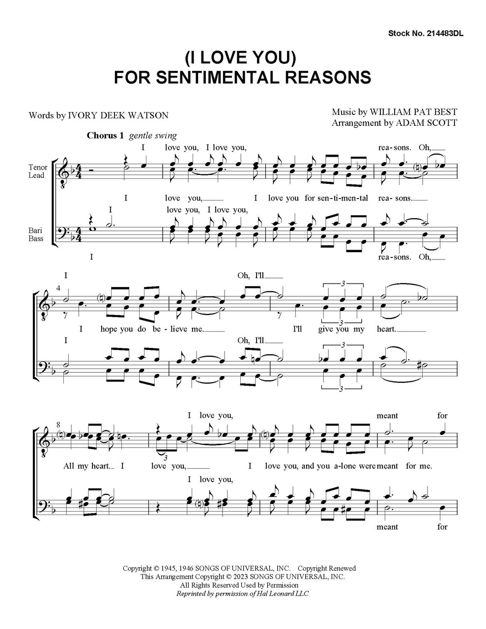 (I Love You) For Sentimental Reasons (TTBB) (arr. Scott) - Download