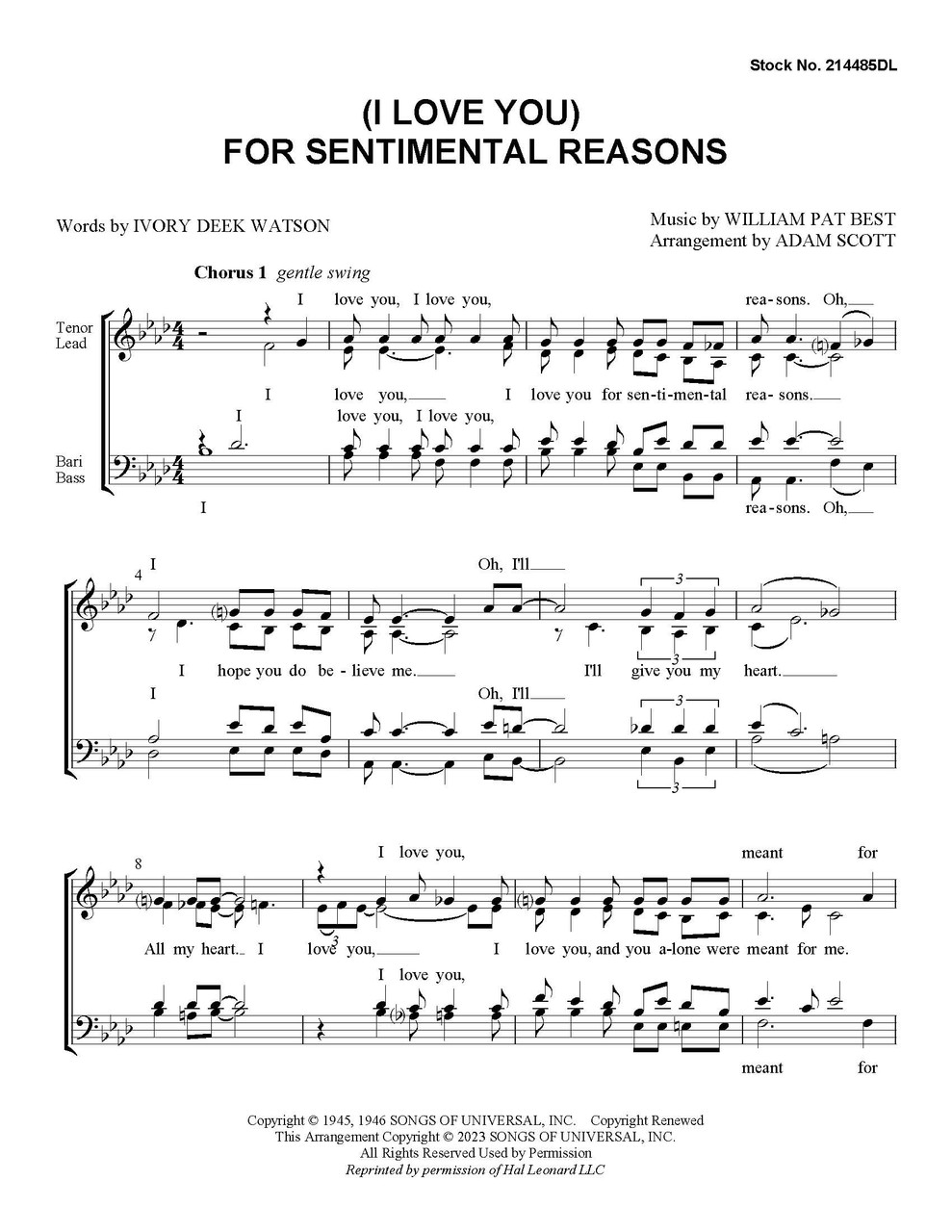 (I Love You) For Sentimental Reasons (SATB) (arr. Scott) - Download