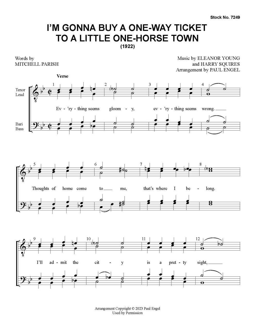 I'm Gonna Buy A One-Way Ticket To A Little One-Horse Town (TTBB) (arr. Engel) - Download