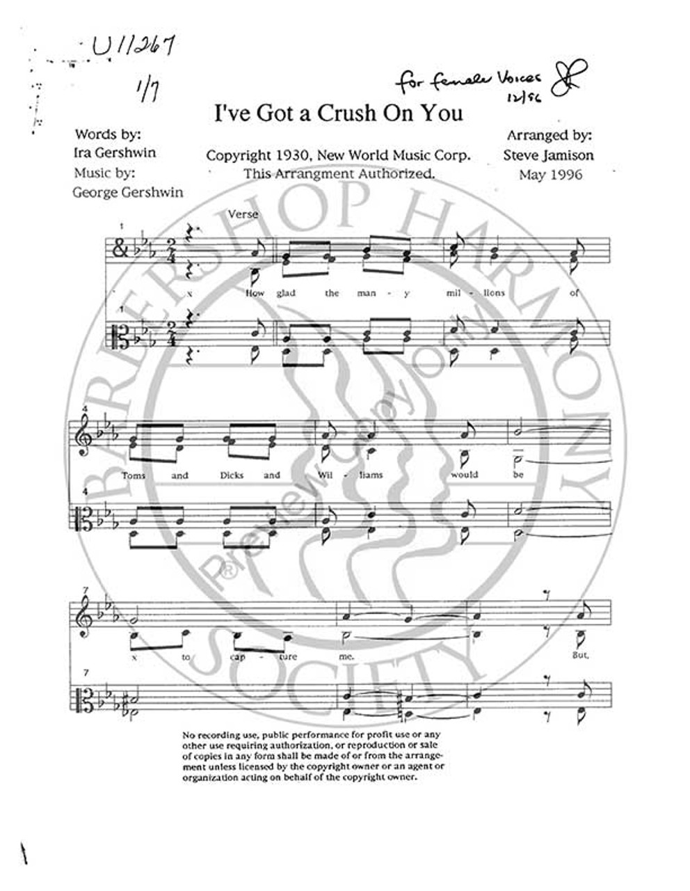 I've Got A Crush On You (SSAA) (arr. Stephen Jamison)-UNPUB