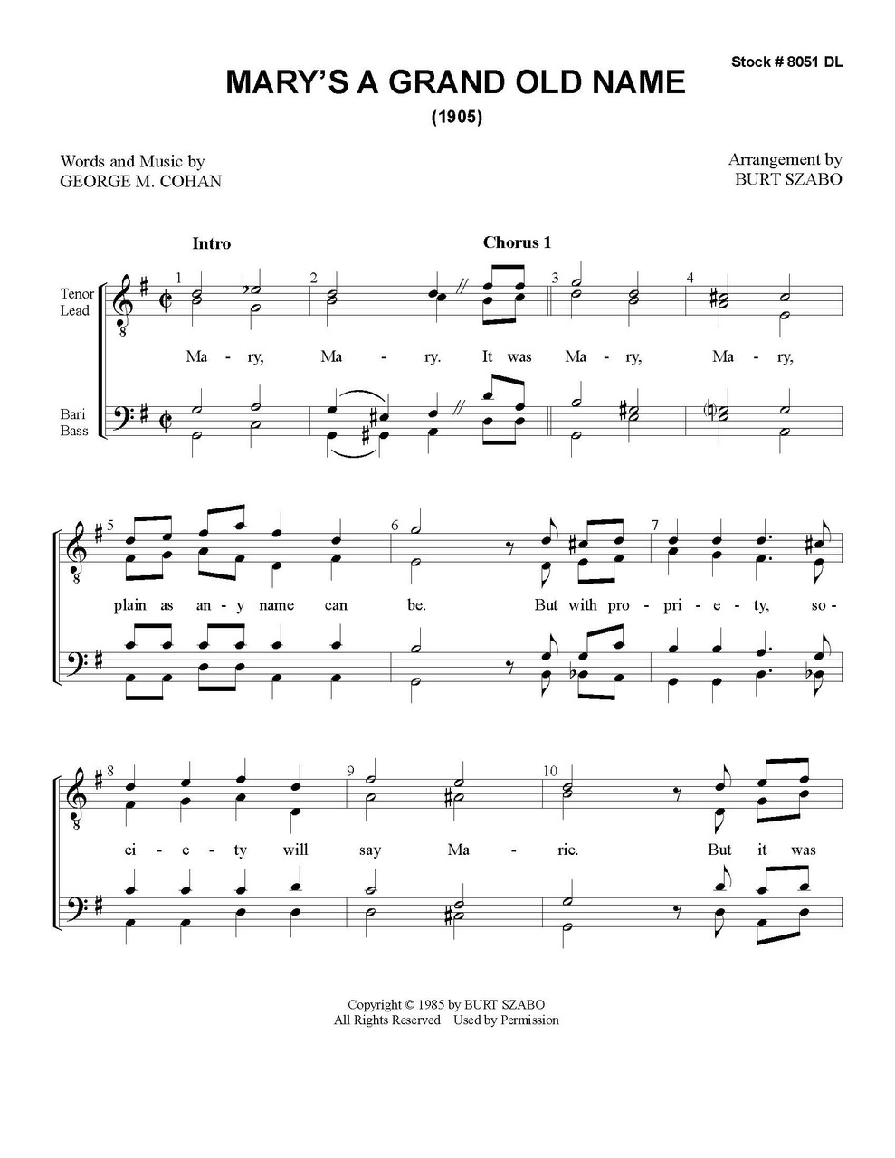 Mary's A Grand Old Name (TTBB) (arr. Szabo) - Download