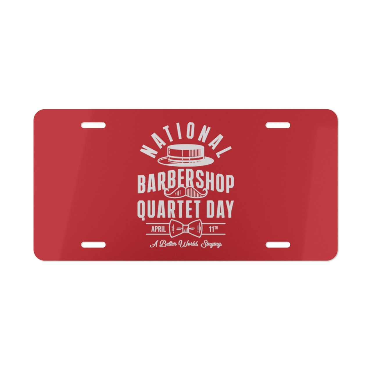 National Barbershop Quartet Day Vanity Plate- Red