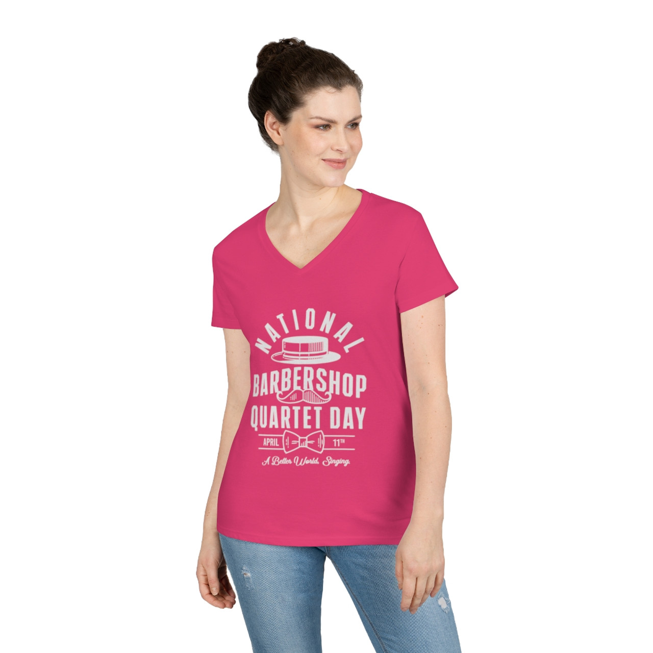 Women's V-Neck National Barbershop Quartet Day T-Shirt- Multiple Colors Available