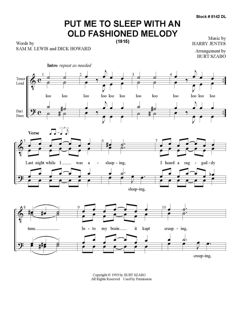 Put Me To Sleep With An Old Fashioned Melody (TTBB) (arr. Szabo) - Download