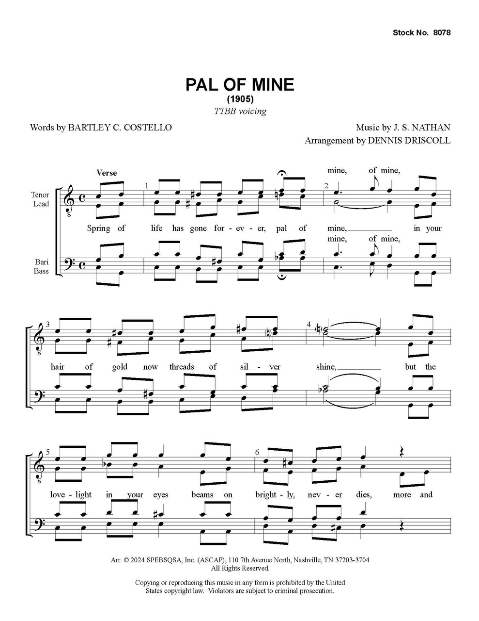 Pal Of Mine (TTBB) (arr Driscoll) - Download