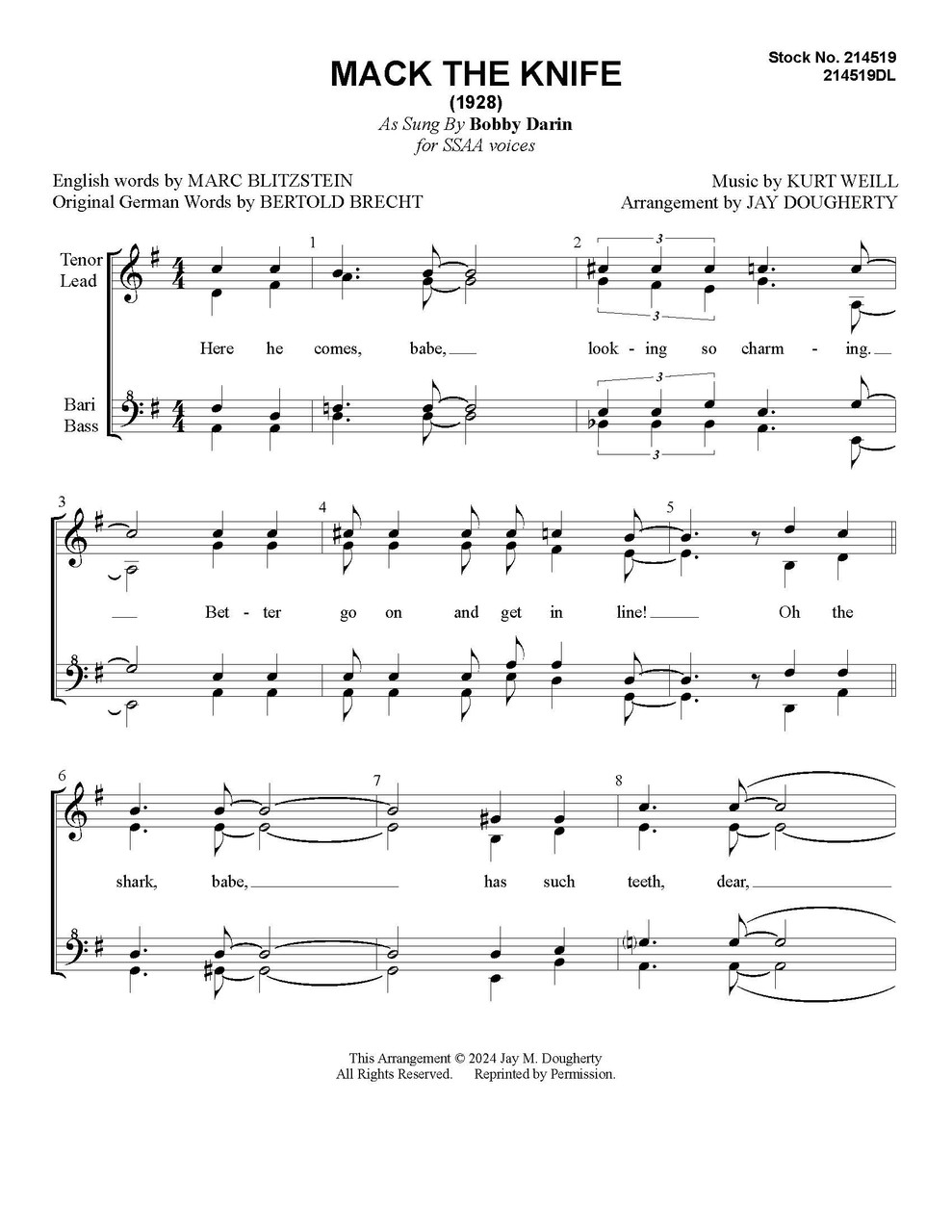 Mack the Knife (SSAA) (arr Dougherty) - Download