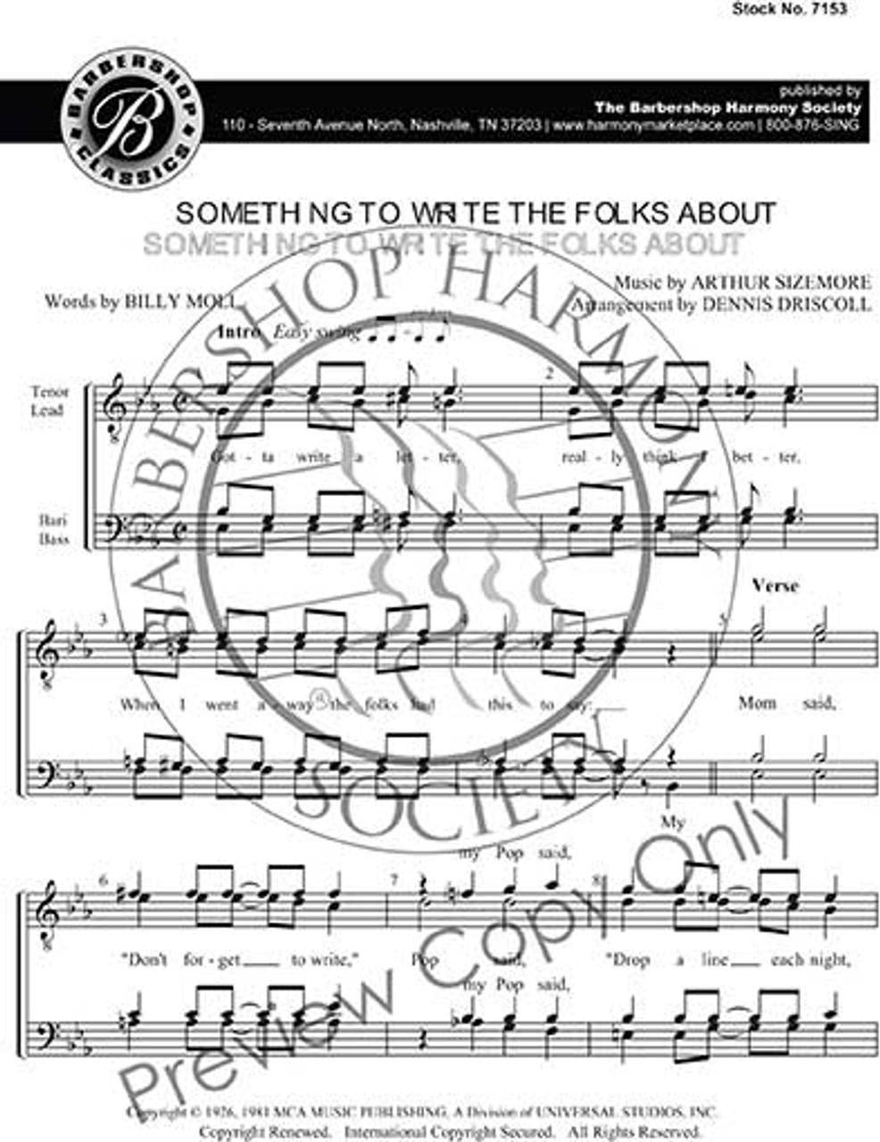Something To Write The Folks About (TTBB) (arr. Driscoll) - Download