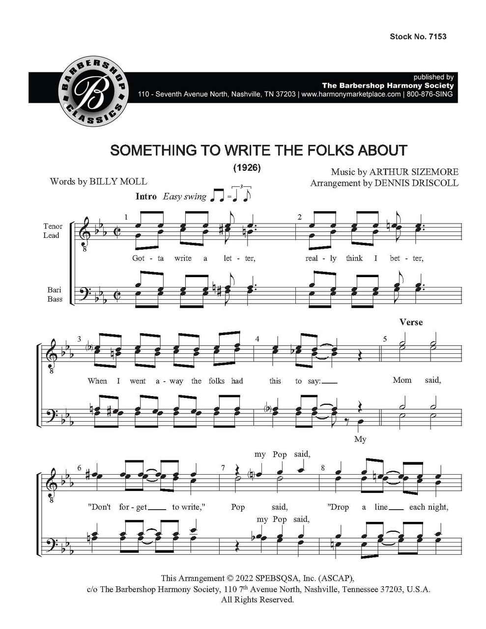 Something to Write the Folks About (TTBB) (arr. Driscoll) - Download