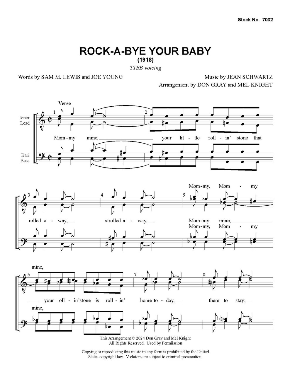 Rock-a-Bye Your Baby (TTBB) (arr. Gray/Knight) - Download