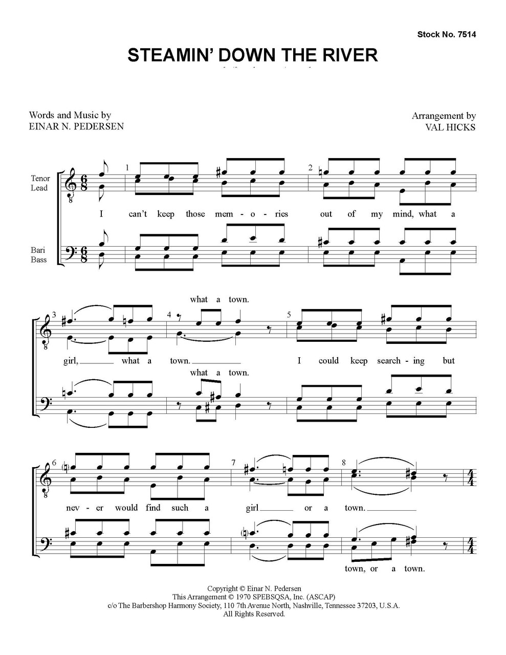 Steamin' Down The River (TTBB) (arr. Hicks) - Download