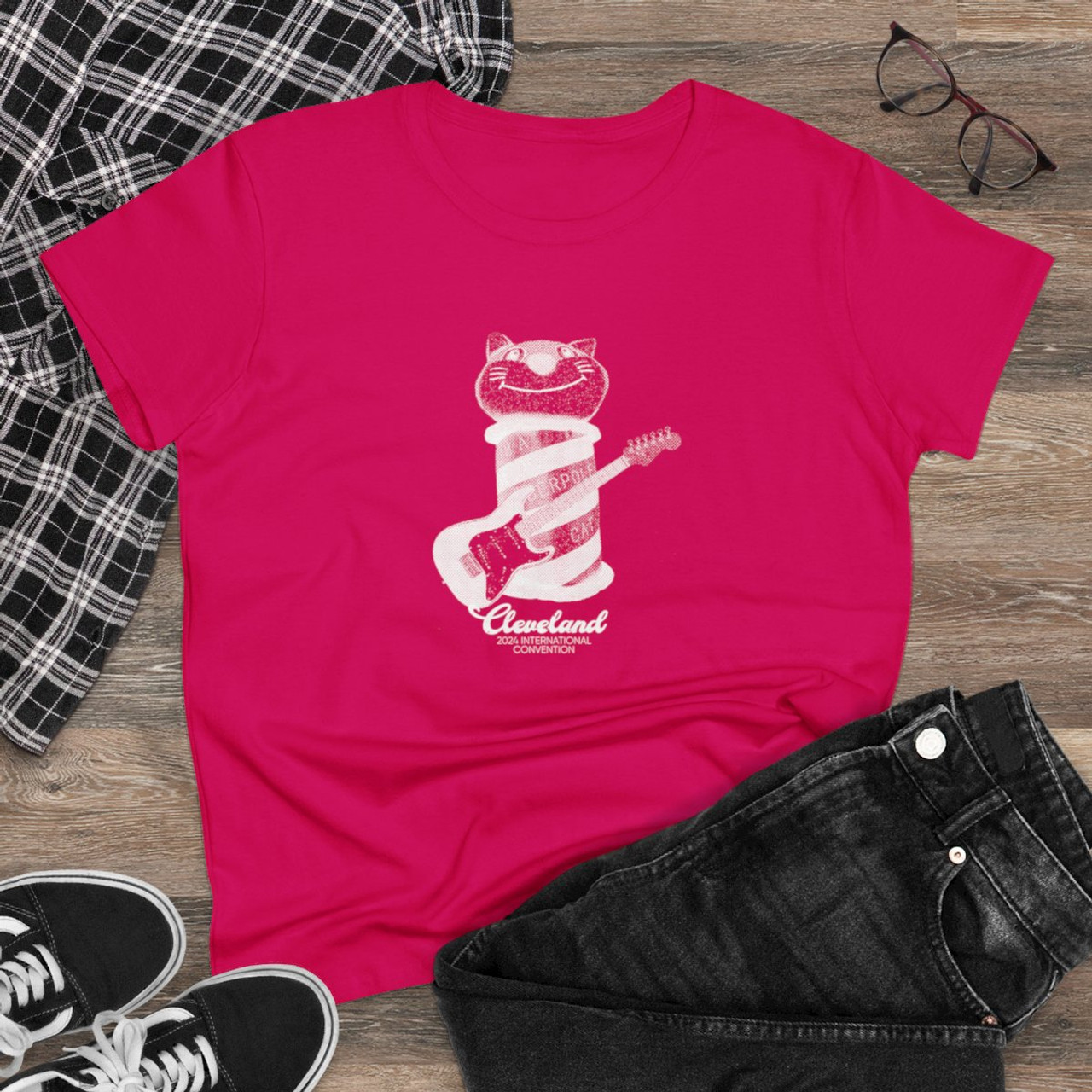 Women's Cleveland Rock n RollCat Scoop Neck Midweight Cotton Tee- Multiple Colors Available