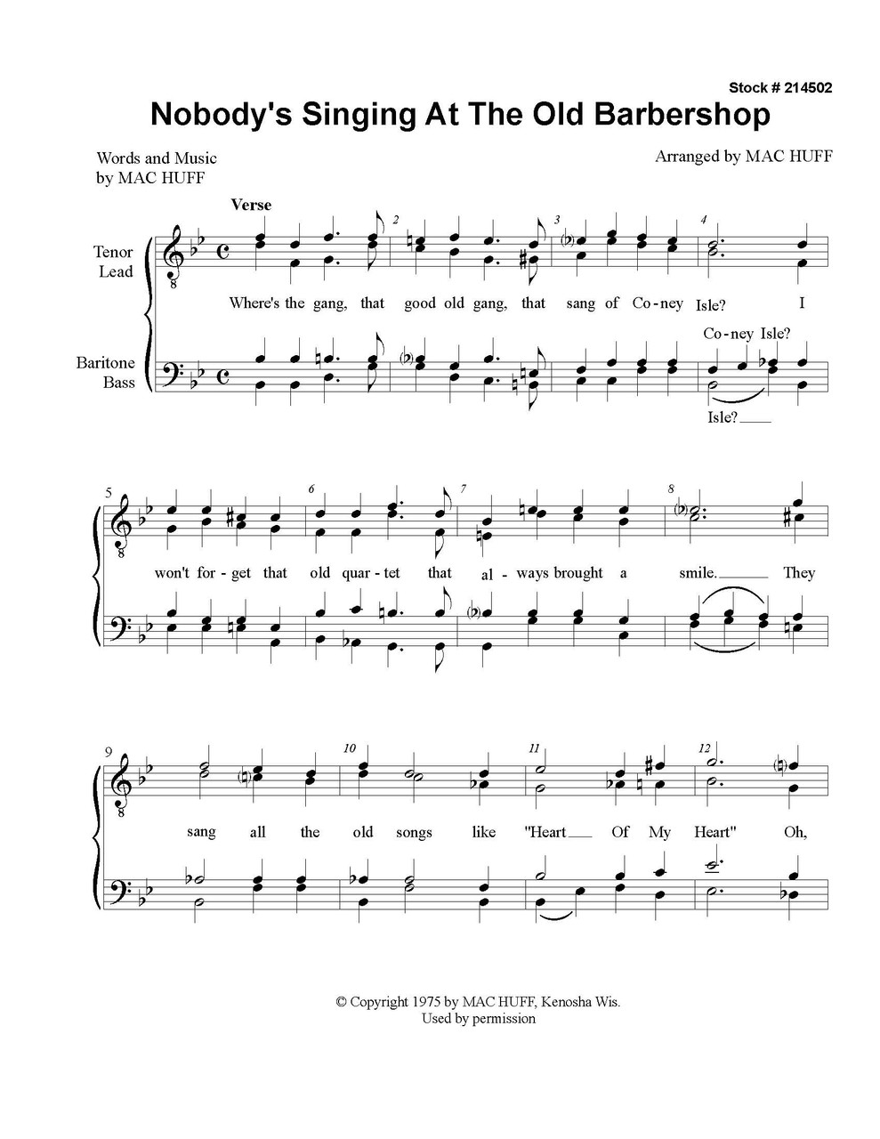 Nobody's Singing At The Old Barbershop (TTBB) (arr. Huff) - Download