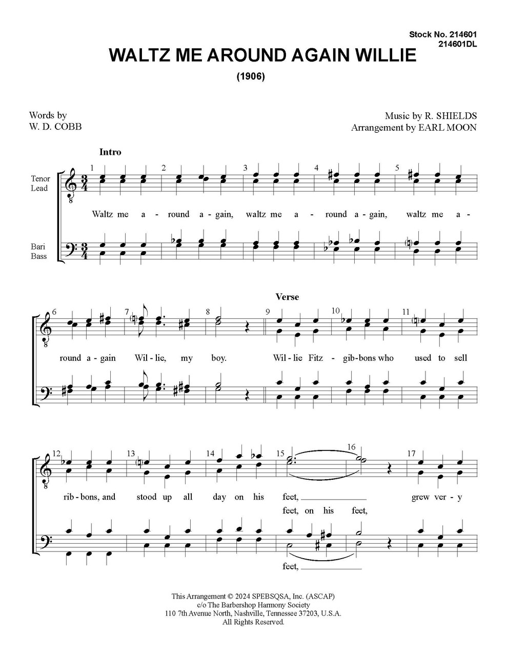 Waltz Me Around Again Willie (TTBB) (arr. Moon) - Download