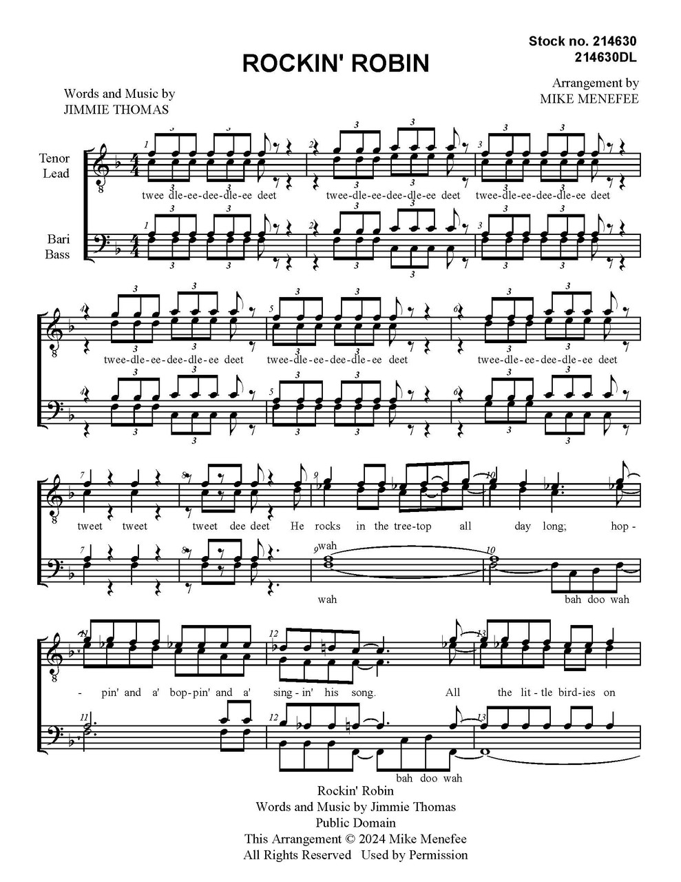Reruns/Rockin' Robin's Rhythm Kings：未使用 Rockin' Robin (TTBB) (arr. Menefee) - Download - Barbershop