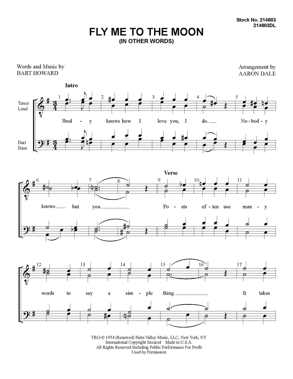 Fly Me To The Moon (In Other Words) (TTBB) (arr. Dale) - Download