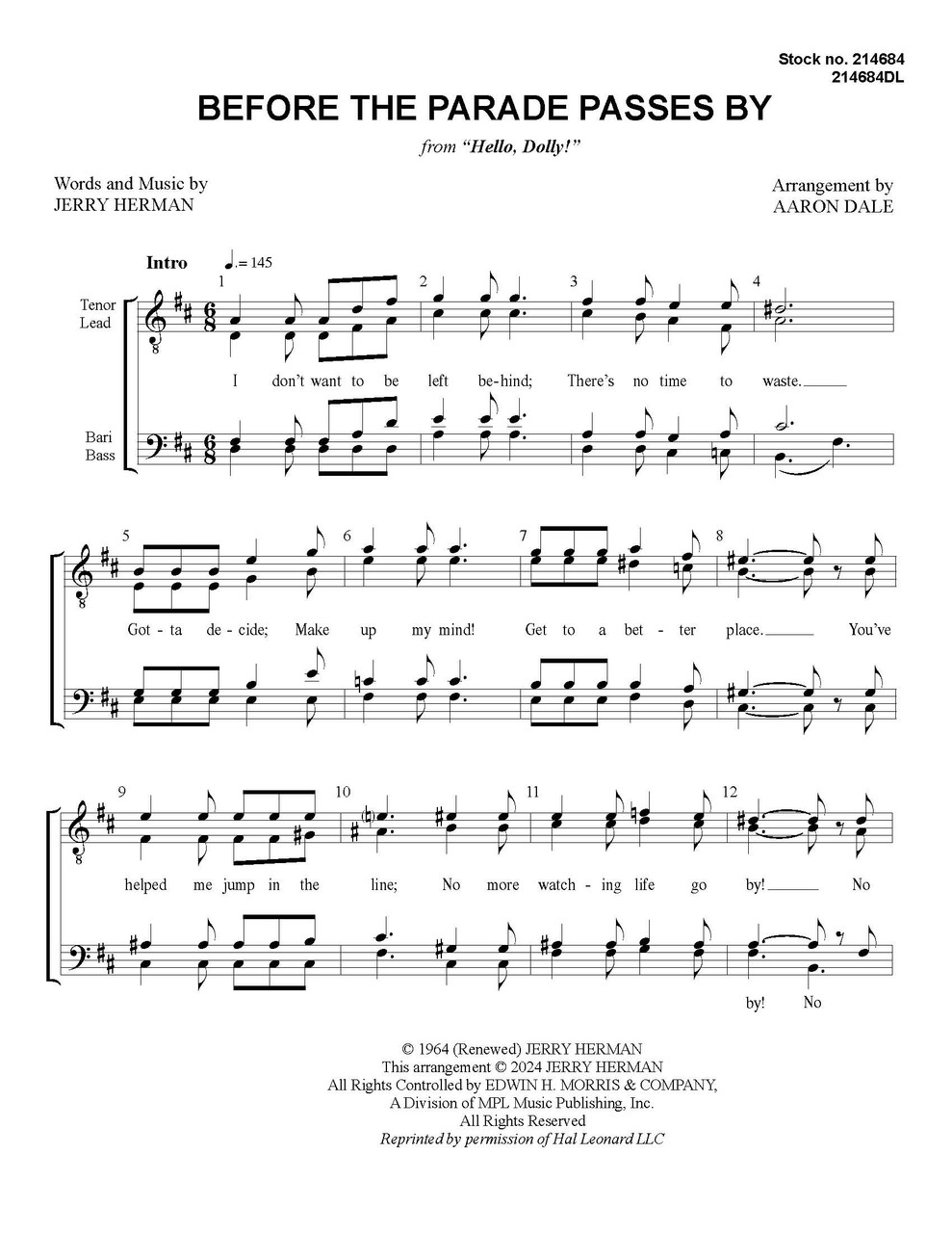 Before the Parade Passes By (from "Hello Dolly!") (TTBB) (arr. Dale)