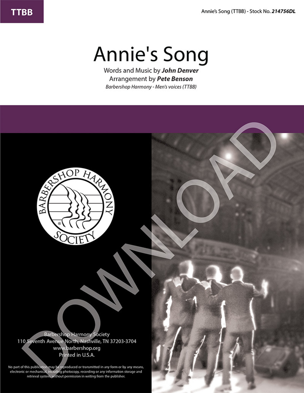 Annie's Song (TTBB) (arr. Benson) - Download