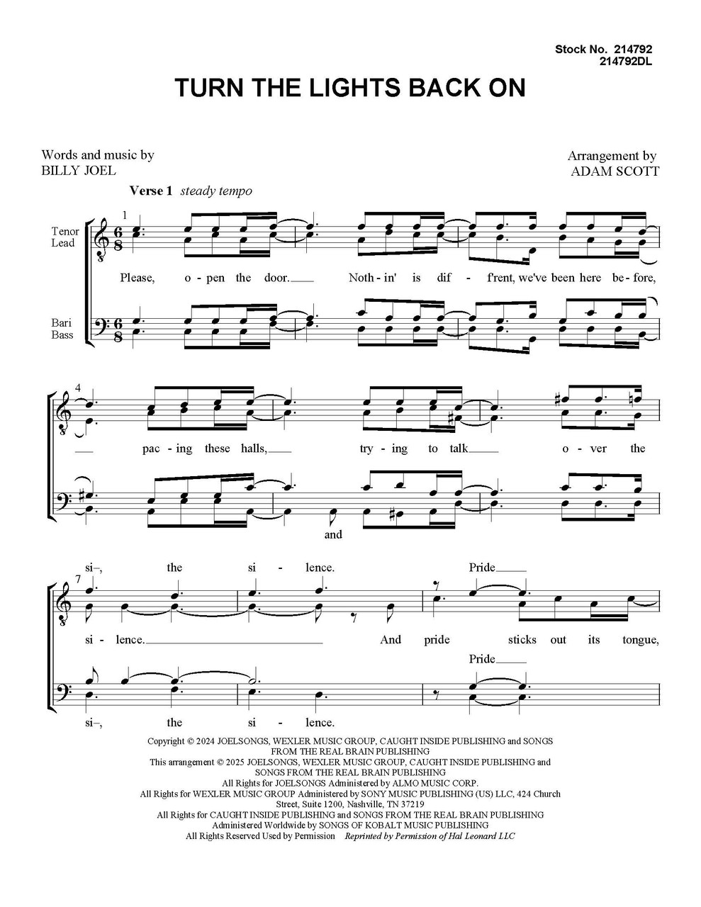 Turn The Lights Back On (TTBB) (arr. Scott) - Download