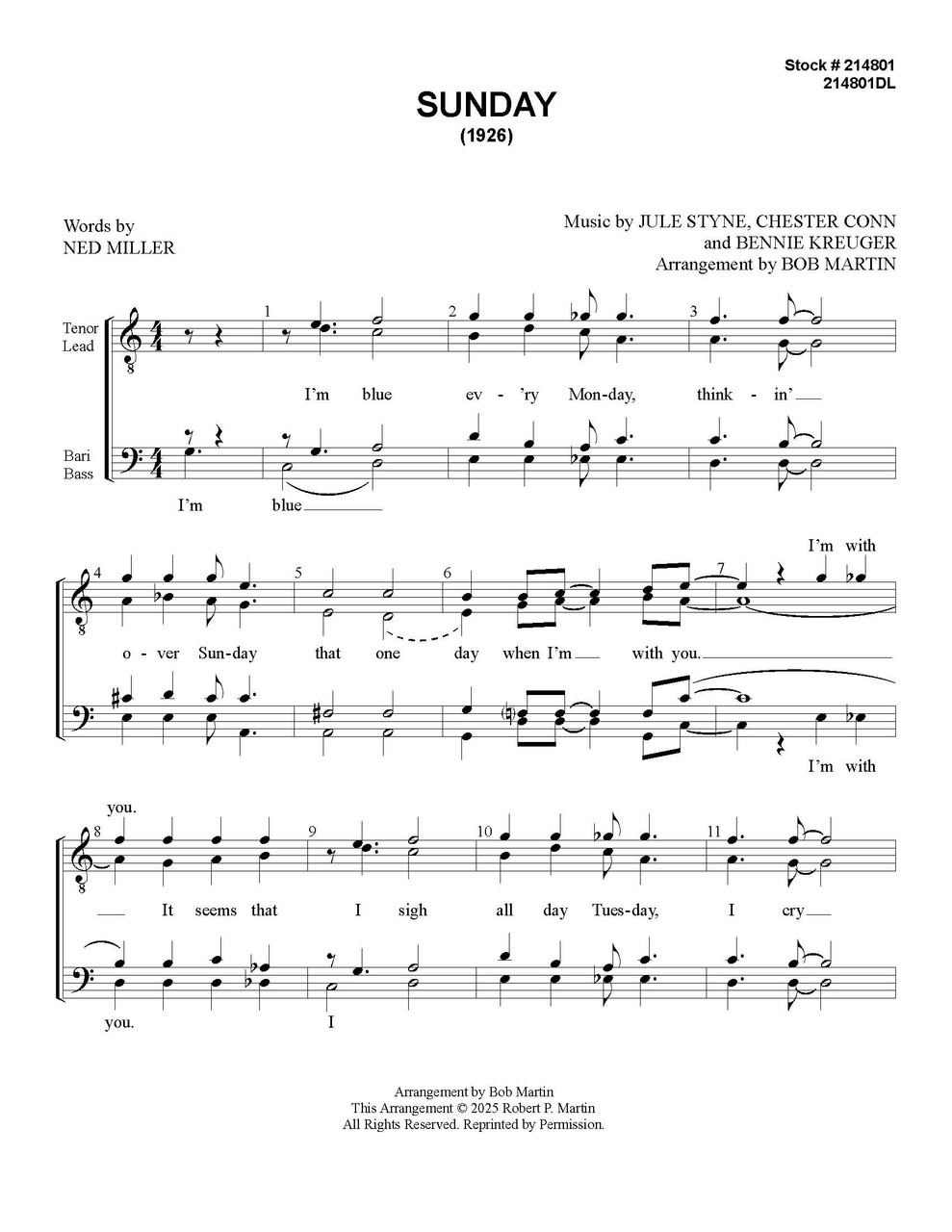 Sunday (TTBB) (arr. Martin)