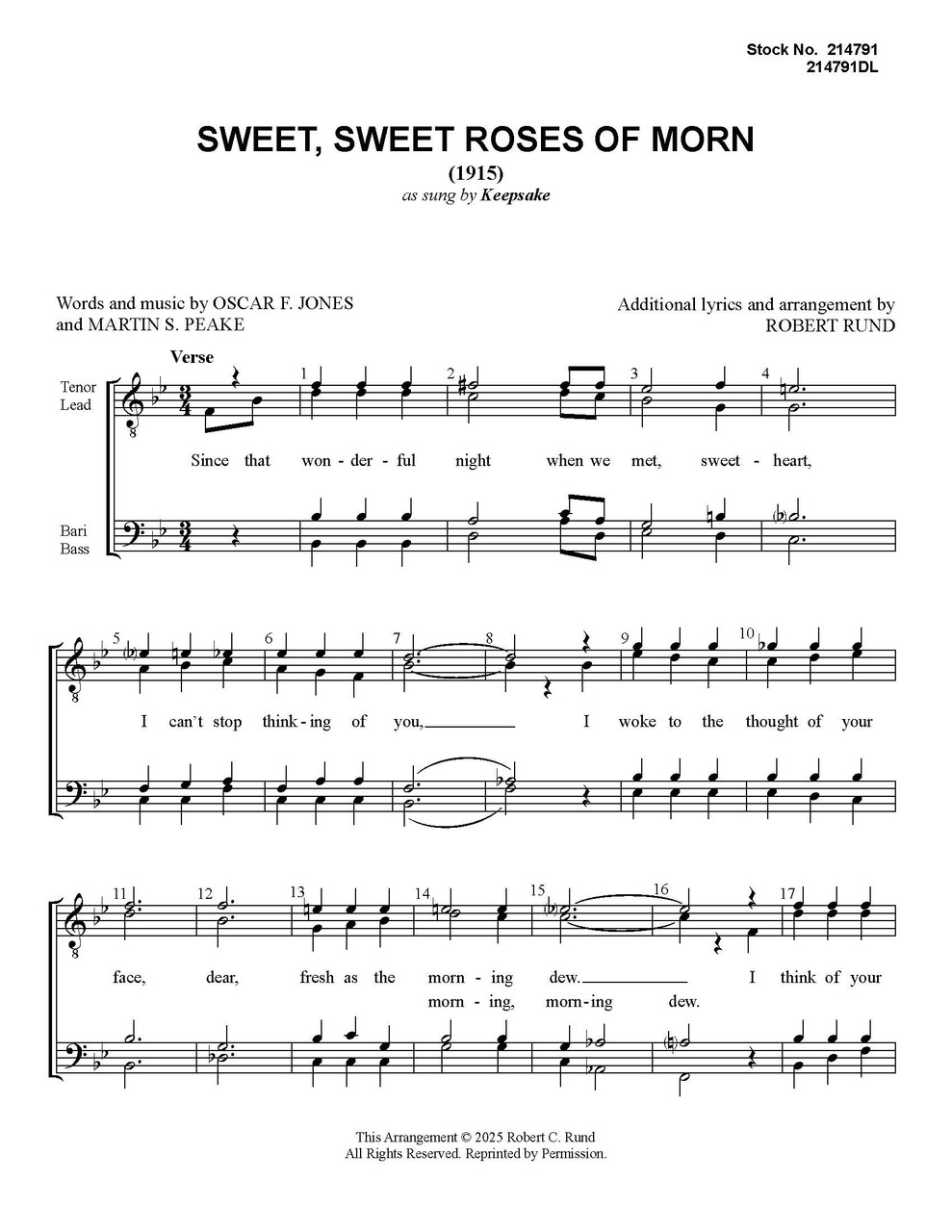 Sweet, Sweet Roses Of Morn (TTBB) (arr. Rund)