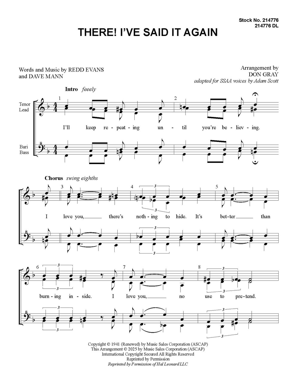 There! I've Said It Again (SSAA) (arr. Gray) - Download