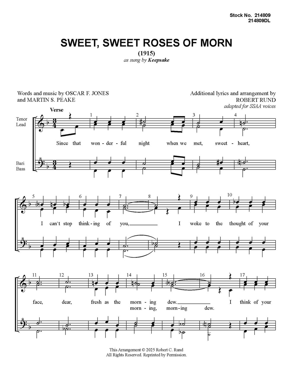 Sweet, Sweet Roses Of Morn (SSAA) (arr. Rund) - Download