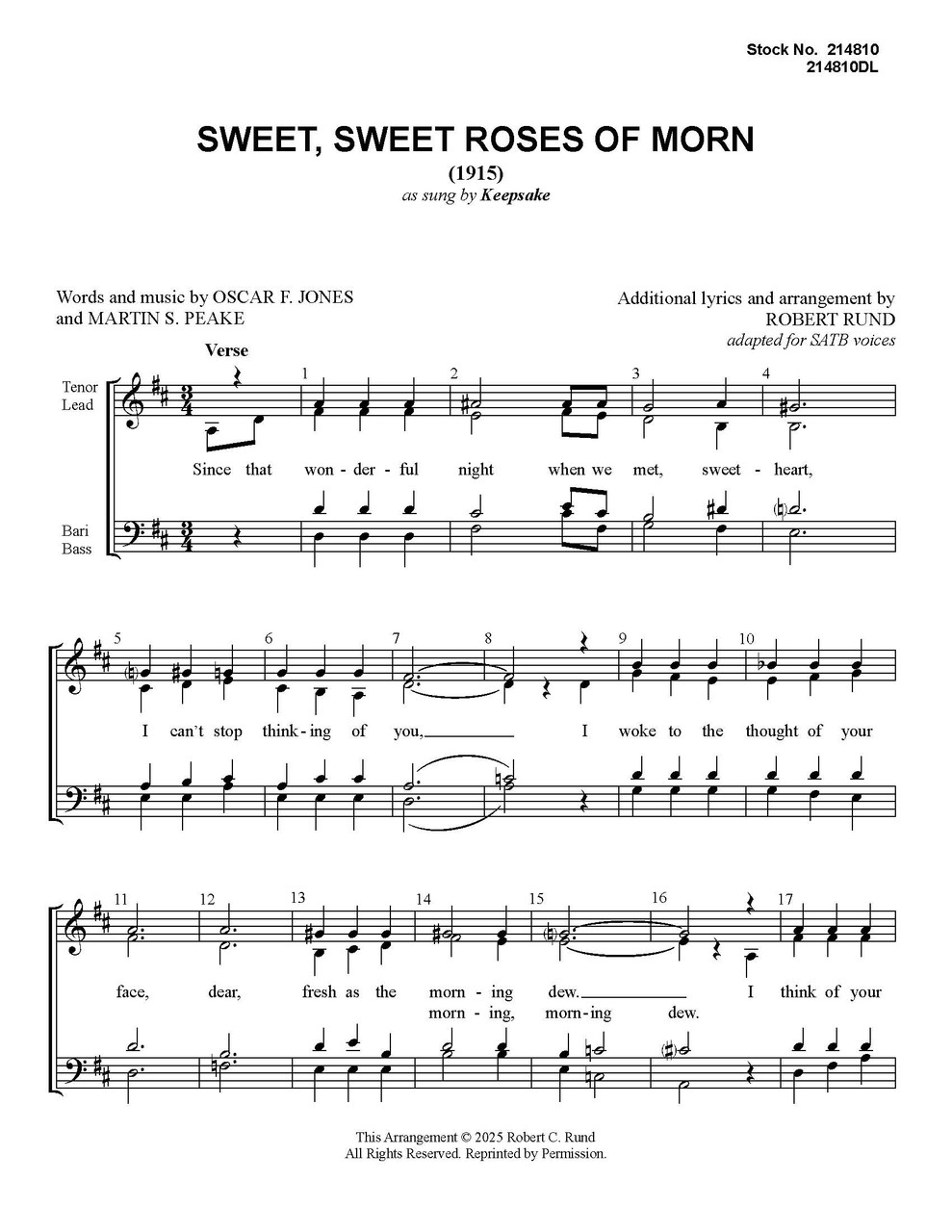 Sweet, Sweet Roses Of Morn (SATB) (arr. Rund) - Download