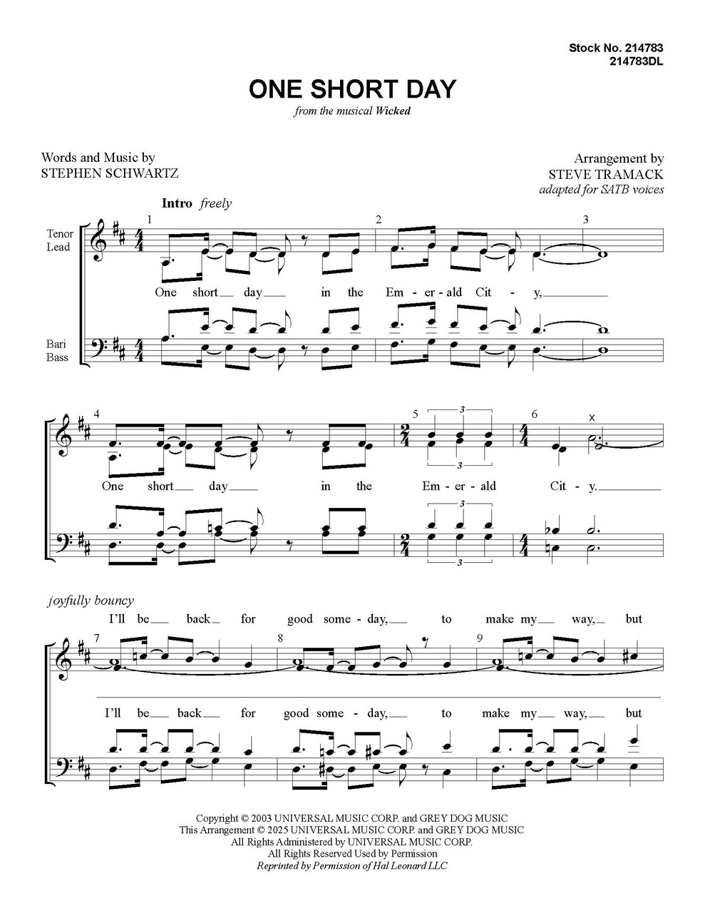 One Short Day (from WICKED) (SATB) (arr. Tramack) - Download One Short Day (from WICKED) (SATB) (arr. Tramack) - Download