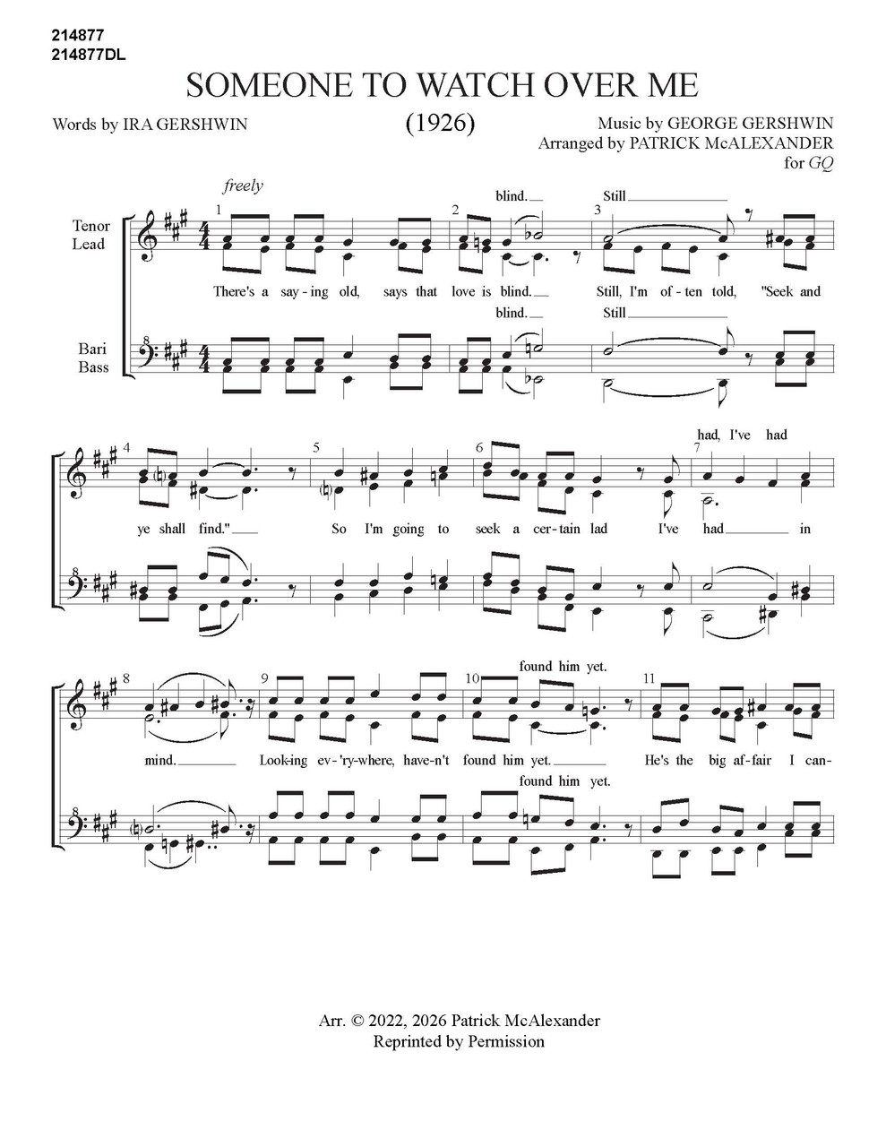 Someone To Watch Over Me (SSAA) (arr. McAlexander) - Download