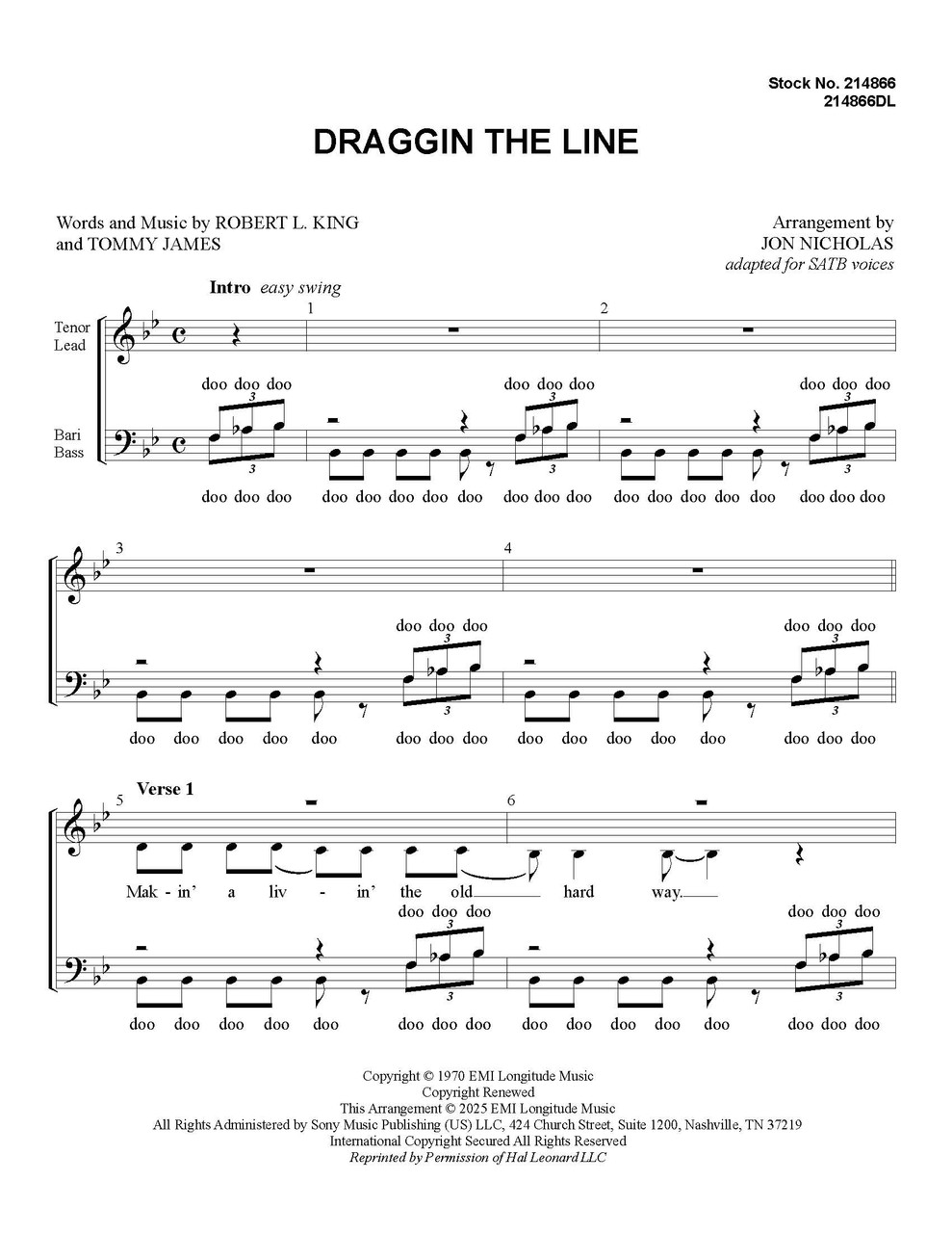 Draggin The Line (SATB) (arr. Nicholas)