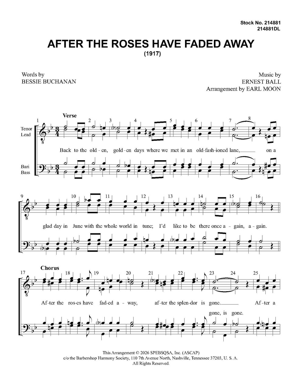After The Roses Have Faded Away (TTBB) (arr. Moon) - Download