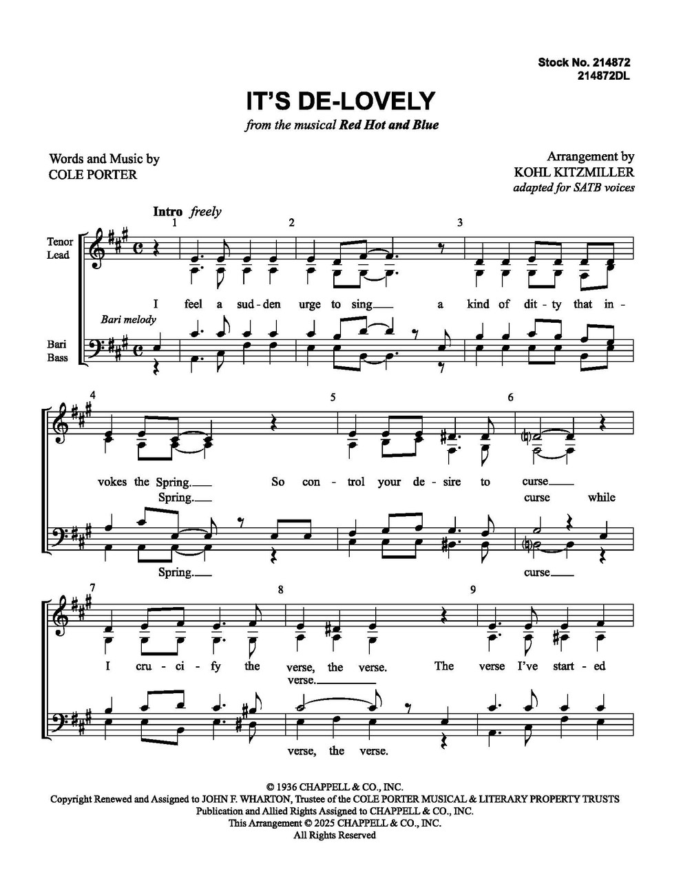 It's De-Lovely (SATB) (arr. Kitzmiller) - Download