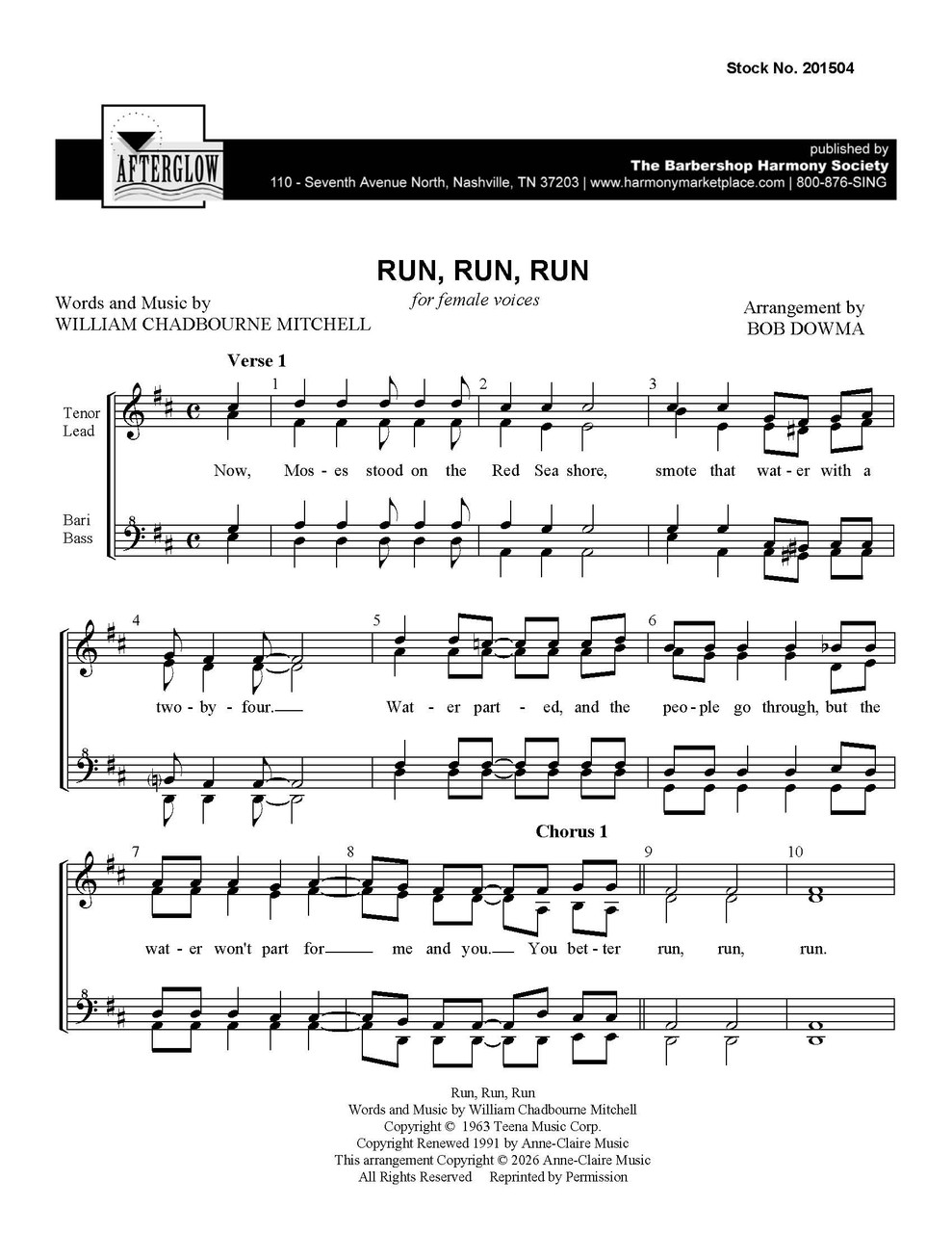 Run, Run, Run (SSAA) (arr. Dowma) - Download