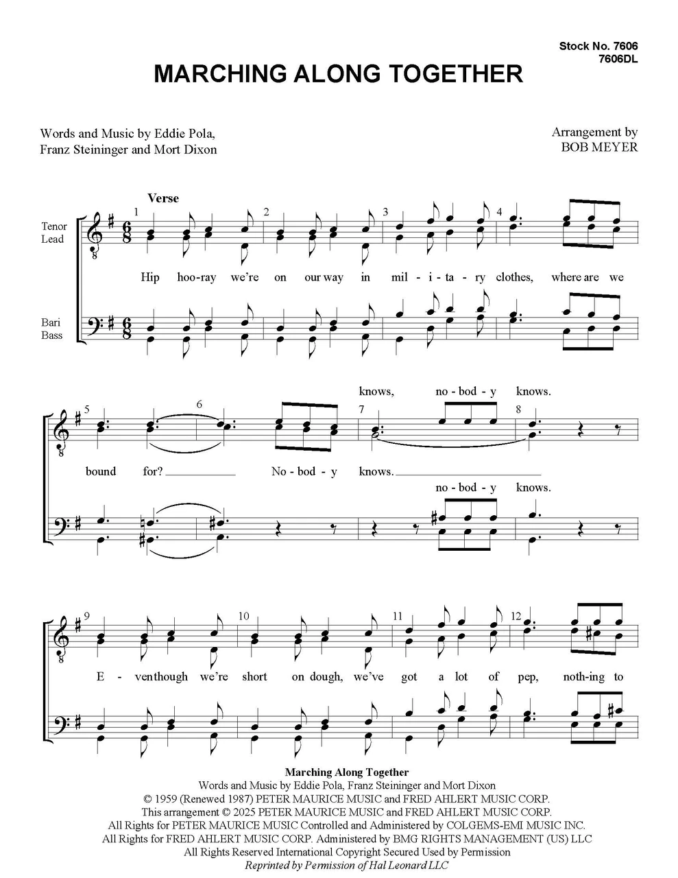 Marching Along Together (TTBB) (arr. Meyer) - Download