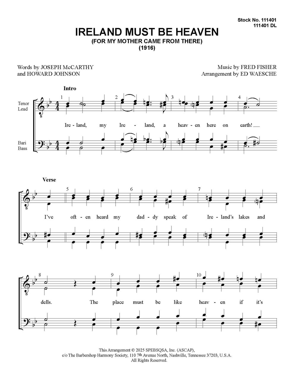 Ireland Must Be Heaven (TTBB) (arr. Waesche)