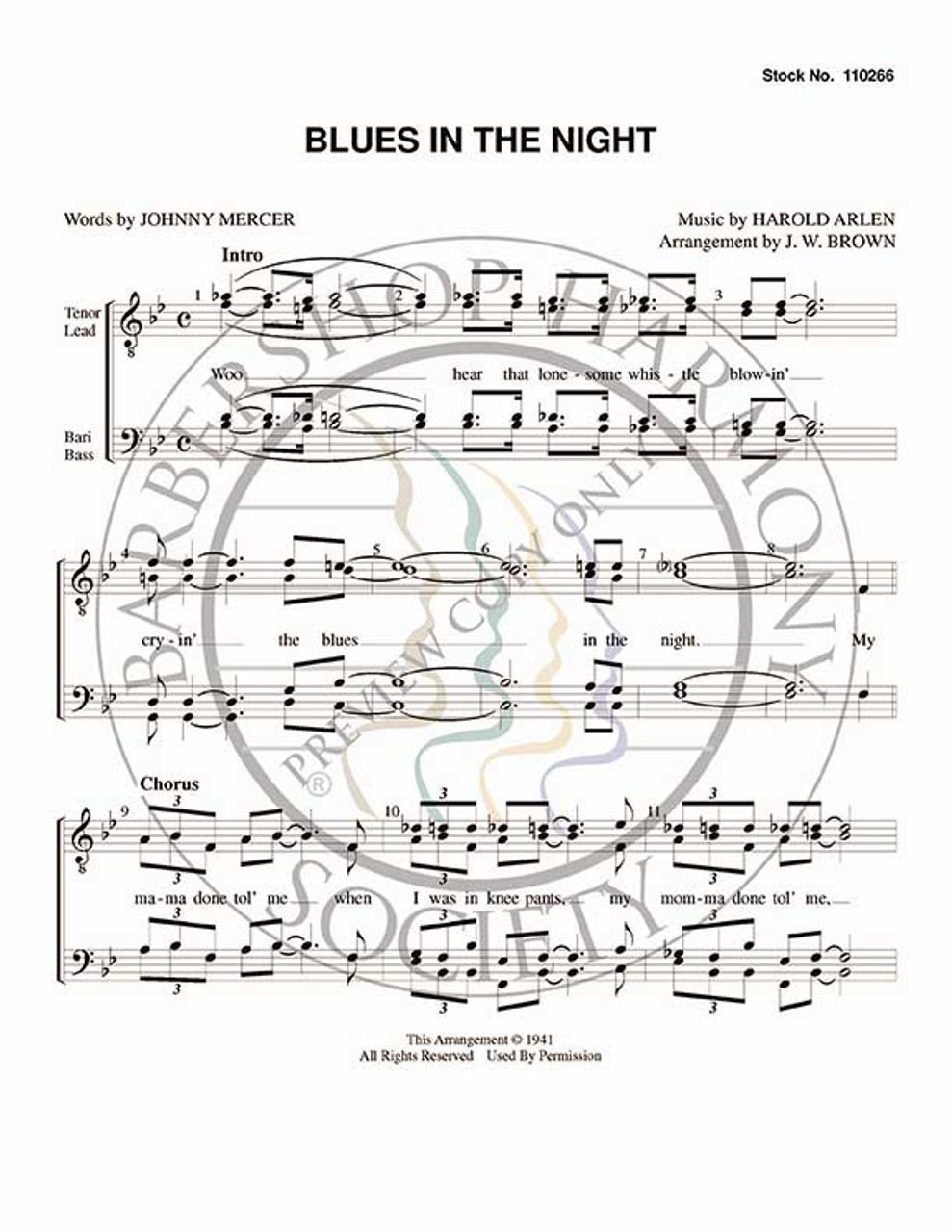 Blues In The Night 1 (TTBB) (arr. Joe Browne)-UNPUB