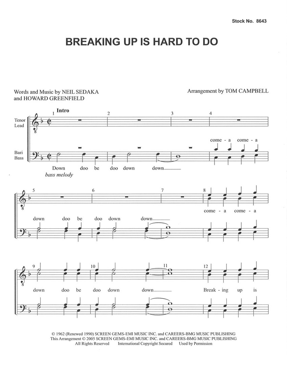 Breaking Up Is Hard To Do (TTBB) (arr. Campbell)